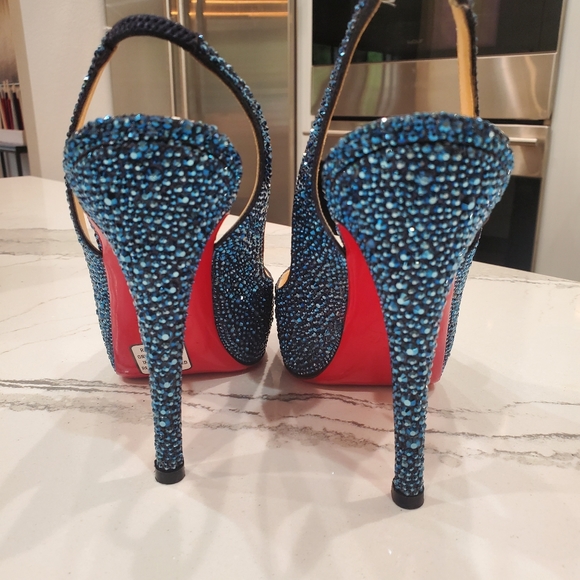 Christian Louboutin Blue Crystal lady peep 38 1/2 - Picture 10 of 12